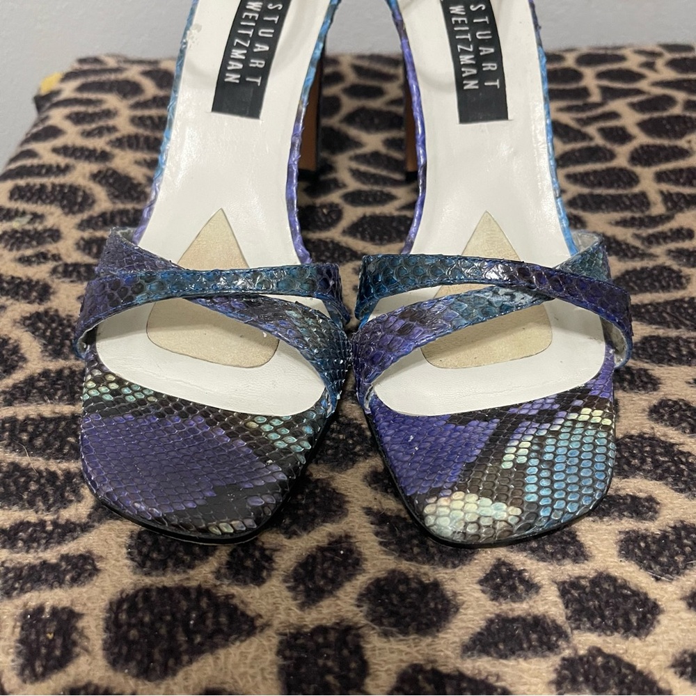 Stuart Weitzman Stencil Python Heels Blue Purple … - image 3